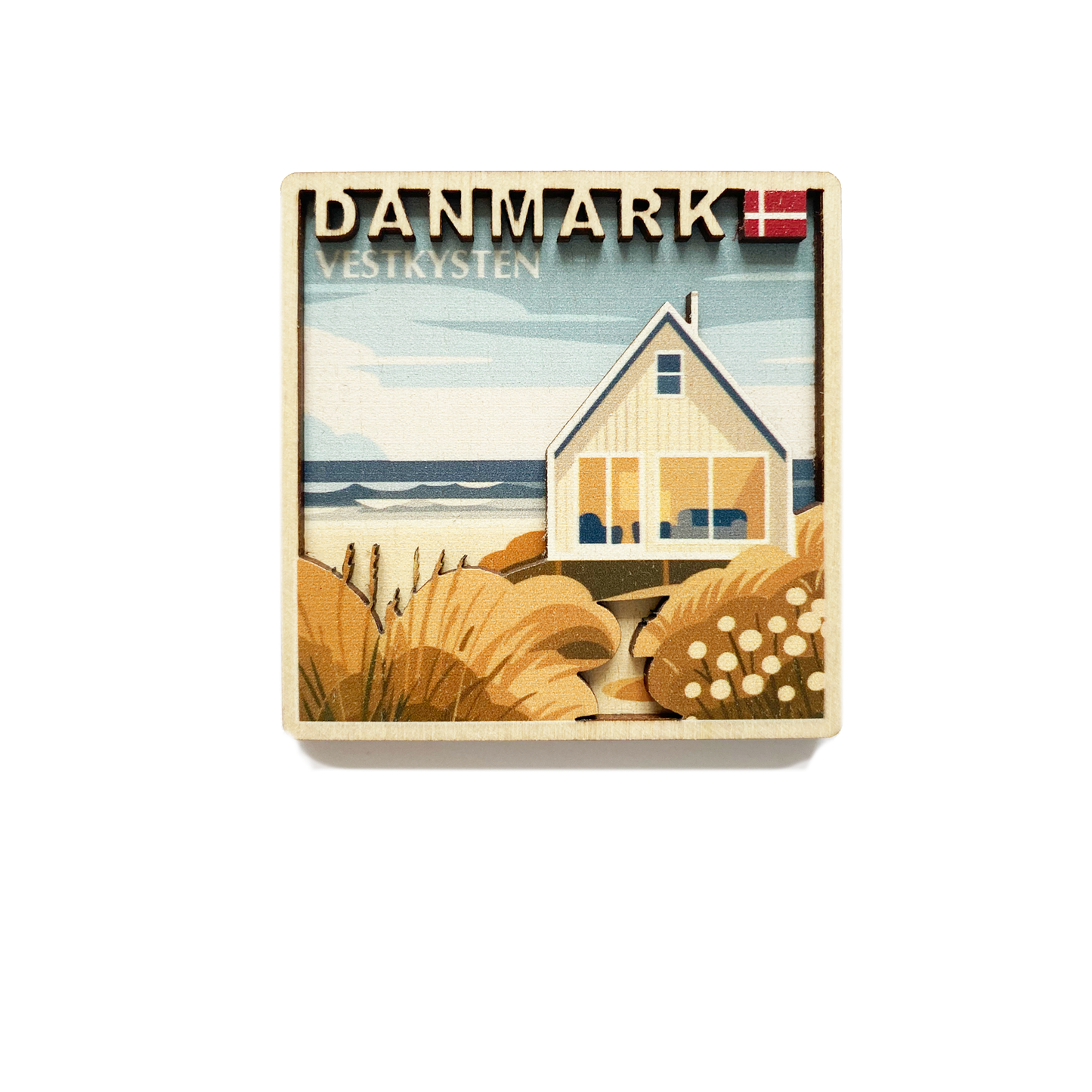 Stranden med hus Danmark Magnet